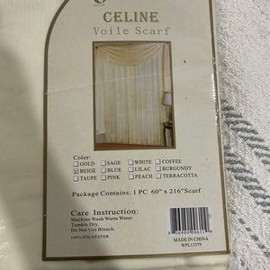 Celine Soft Sheer Voile Scarf Valance Window Panel Drape 1 of 60” x 216.